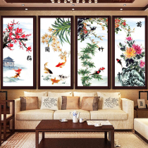 5D full diamond masonry painting Modern simple quad living room study Cross stitch Mei Lan bamboo chrysanthemum nine fish figure diamond painting