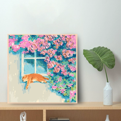 Во второй половине дня роза DIY Цифровая масляная живопись -симпатичная кошачья рука, наполненная маслом, девочка, сестра сестра Сякуи, сестра декоративная картина