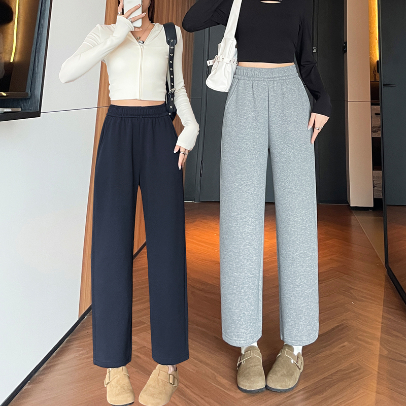 Petite Women's Pure Cotton Slim Straight-Leg Pants 2026 Autumn and Winter New Sweatpants Cropped Casual Pants High-Waisted Drapey Eight-Point Length Petite Women's Pure Cotton Slim Straight-Leg Pants 2026 Autumn and Winter New Sweatpants Cropped Casual Pants High-Waisted Drapey Eight-Point Length