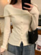 Korean Style Pure Desire One-Shoulder Slim-Fit Slimming Knit Sweater for Women, New Autumn Model with Unique and Exquisite Fake Two-Piece Design Top