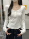 Korean Style Trendy Simple Slim-Fit Inner T-Shirt for Women, New Autumn V-Neck Regular Shoulder High-End Button Fishbone Base Shirt