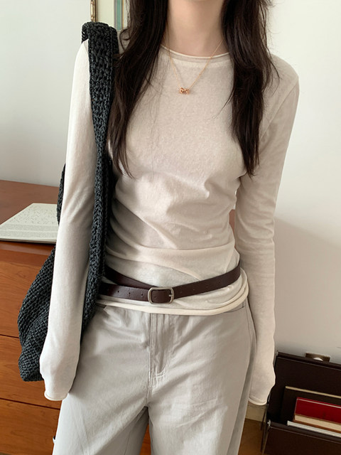 Korean Style Slim Fit Thin T-Shirt for Women, Spring and Autumn, Rolled Edge Design, Sun Protection Cover-Up Pullover Top ins