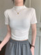 Half-High Collar, Tight-Fitting, Waist-Cinching, Pleated Short-Sleeve T-Shirt for Women, New Summer Korean Style, Pure and Elegant, Short, Regular Shoulder Top