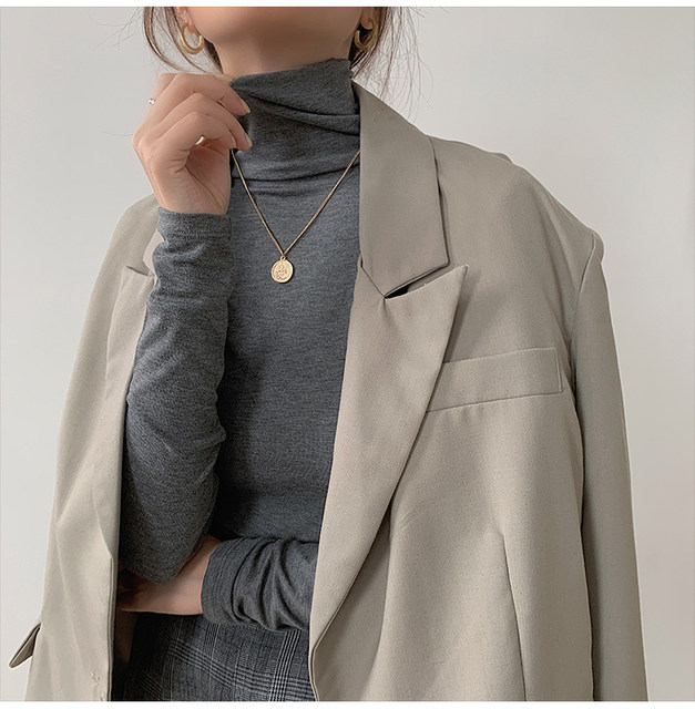 Autumn and Winter Stylish Inner Wear Turtleneck Long-Sleeve T-Shirt for Women, Slim Fit, Brushed Thin Velvet, Solid Color High-Neck Inner Top