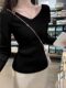 French-Style Elegant and Alluring Irregular Cross V-Neck Sweater for Women, Slim Fit Ribbed Design, Unique and Beautiful, Age-Reducing Top