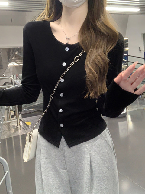 2025 Summer Outerwear V-Neck Single-Breasted Long-Sleeve Cardigan for Women, Vintage Style, Petite, Versatile, Casual Short Jacket