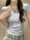 Solid Color V-Neck Simple Button Versatile Slim-Fit Short-Sleeve T-Shirt for Women, New Summer Hong Kong Style Hot Girl Short Top