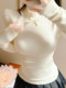 Pure Desire White Half-High Collar Long-Sleeve T-Shirt for Women 2026 Spring New Sweet Spicy Girl Bow Slim Fit Top