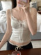 Sweet and Spicy Lace Floral Camisole for Women, New Summer Style, Cropped, Tie-Up, Bowknot Vest, Outerwear Top