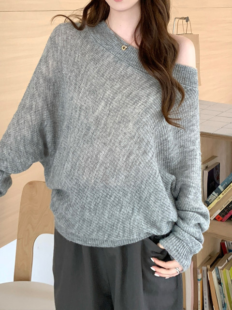 Korean Chic Style Off-Shoulder Knit Sweater for Women, New Autumn and Winter Irregular Unique Simple High-End Top