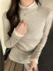 French sweet style lace brushed T-shirt for women 2025 winter half turtleneck warm shoulder versatile temperament top