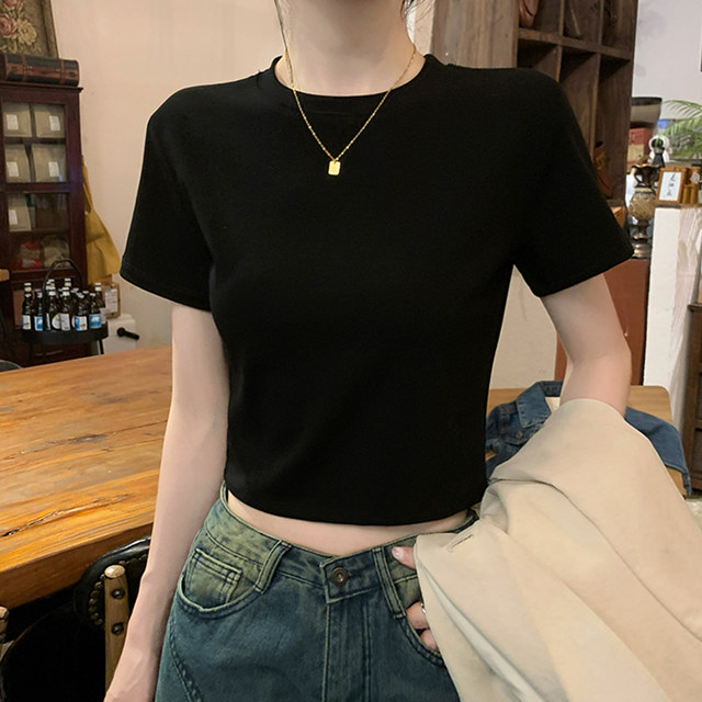 Basic White Round Neck Short-Sleeved T-Shirt for Women, New Summer Style, Slim Fit, Short Top for Petite Figures ins