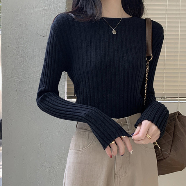 Layered Round Neck Ribbed Long-Sleeve Base Sweater for Women, New Autumn and Winter Style, Slim Fit, Stretchy, Versatile Knit Top