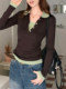 American Retro Style Slim-Fit Knit Sweater for Women, Spring Design, Unique Color-Blocking V-Neck Pullover Base Shirt
