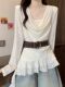 Autumn Spicy Girl Ruffled Neckline Fake Two-Piece T-Shirt for Women with a High-End Feel, Cinched Waist, Layered with Belt, Lace Top ins