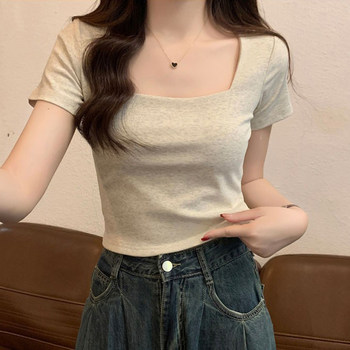 Square-Neck Spicy Girl Short Versatile Short-Sleeve T-Shirt for Women, 2025 Summer New Fashion Thin Design Stylish Top