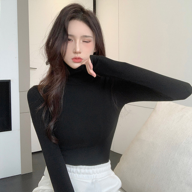 Basic Thickened Warm Turtleneck Brushed Long-Sleeve T-Shirt for Women, New Autumn and Winter Slim-Fit Base Layer Top for Women