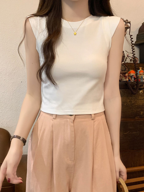 Summer Pure Desire Spicy Girl Chic Unique Flutter Sleeve T-Shirt for Women, Korean Style Solid Color Slim Fit Versatile Round Neck Pullover Top