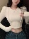 Niche Round-Neck Women's Sweater Base Shirt 2025 Autumn and Winter New Style Hot Girl Fleece-Lined Crop Top Long-Sleeve Outerwear