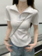Korean Style Simple and Elegant Polo Collar Zipper T-Shirt for Women, Summer 2025, Fishbone Design, Black High-End Top