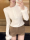 Stylish Half-Button Round Neck Slim-Fit Long-Sleeve T-Shirt for Women, 2025 Winter Season, Unique and Chic Fur Patchwork Top