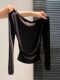 Solid Color Basic Versatile Off-Shoulder Long-Sleeve T-Shirt for Women, 2025 Autumn Hot Item, Pleated High-End Beautiful Base Shirt