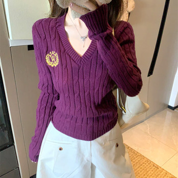 Korean-Style College-Style Cable Knit Sweater for Women, New Autumn and Winter V-Neck High-End Unique Design Top