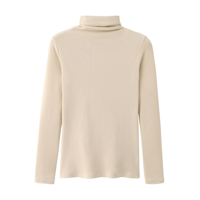 Warm Thin Fleece Brushed Turtleneck Base Layer Shirt for Women, New Autumn Korean Style Slim Fit Stacked Collar Long-Sleeve T-Shirt ins