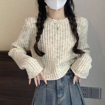 Petite and Stylish Fine-Sparkle Round-Neck Knit Sweater for Women, Autumn and Winter, Casual and Versatile Pullover, Short and Unique Sweater