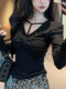 Pure hot girl style V-neck slim-fitting shirt for women spring new design twist slimming bottoming shirt top