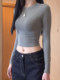 Gray Round-Neck Slim-Fit Long-Sleeve Base Shirt T-Shirt for Women, Autumn and Winter Spicy Girl Style, Stylish and Elegant Inner Wear, Tight-Fitting Short Top