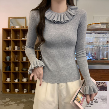 Fashionable Lace Collar Versatile Knit Top for Women 2025 Early Autumn Korean Style Sweet and Elegant Slim Fit Inner Top