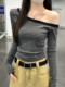 Spicy Retro Style Striped Slim-Fit T-Shirt for Women 2025 Early Autumn Design High-Waisted Cropped Off-Shoulder Top ins