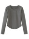 Chic Round Neck Irregular Hem Long-Sleeved T-Shirt for Women, New Autumn Korean Style Solid Color Slim Fit Short Top
