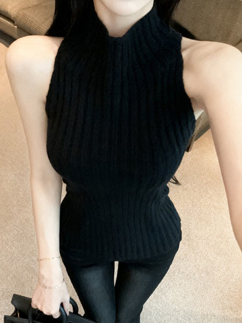 Red Christmas Pure Desire Halter Neck Knitted Vest for Women, Autumn and Winter Sexy Slim Fit Inner Wear Short Tube Top