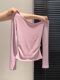 Solid Color Basic Versatile Off-Shoulder Long-Sleeve T-Shirt for Women, 2025 Autumn Hot Item, Pleated High-End Beautiful Base Shirt