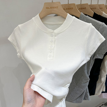 Solid Color Simple Style Basic Short-Sleeved T-Shirt for Women, Summer 2024 New Design Versatile Short Top