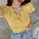 2025 Summer New Korean Style Slim Fit Pure Desire Ruffled Ribbed Tight Top Women's Short Sleeve T-Shirt ins Trend