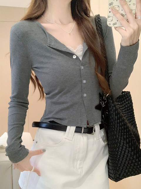 2026 Spring French Fashion Chic Button Cardigan for Women, Simple Style Slim Fit Versatile Round Neck Short Top