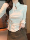 Early Autumn New Style Chinese-Inspired Button-Down Long-Sleeve T-Shirt for Women with Stand Collar, Hollow Design, Pleated Short Top, Trendy