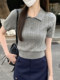 Fashionable and Youthful Twist-Knit Sweater for Women, Summer Button-Up Polo Collar, Old Money Style, Short and Chic Top, Trendy