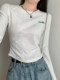 Unique Design Fishbone Round Neck Stylish Raglan T-Shirt for Women, Autumn Letter Embroidery Distinctive Pullover Short Top