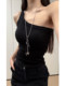 Hong Kong Style Spicy Girl Tight-Fitting One-Shoulder Tank Top for Women 2025 Summer Trendy Unique Design Asymmetrical Shoulder Knitted Short Top