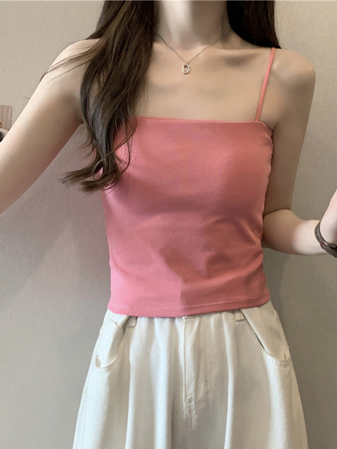 Pink Camisole with Built-In Bra Pads, Summer New Korean Style Versatile Short Top for Women ins