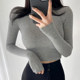 Basic Style Simple Round Neck Long-Sleeve T-Shirt for Women, Early Autumn New Tight-Fitting Waist-Revealing Base Shirt, Short Top