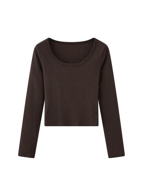 Base Layer Shirt 2026 New Women's Spring Basic Style Brushed Warm Inner Wear Simple Regular Shoulder U-Neck High-Waisted Top ins