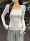 U-Neck Solid Color Basic Long-Sleeve T-Shirt for Women, New Spring Korean Style, Elegant Inner Wear, Brushed Fabric, Simple and Fashionable Top