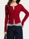 Stylish Red Knit Cardigan for Women, Spring Button-Up Slim-Fit Sweater, Short Jacket for New Year's Outfit
