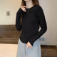 Chic Fishbone Line Round Neck Long-Sleeved Bottoming Shirt for Women in Autumn and Winter New Design Curved Hem Brushed Short Top