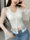 Purely Sensual Lace Fake Two-Piece Bell-Sleeve T-Shirt for Women, Spring Slim-Fit Versatile Unique High-End Stunning Top